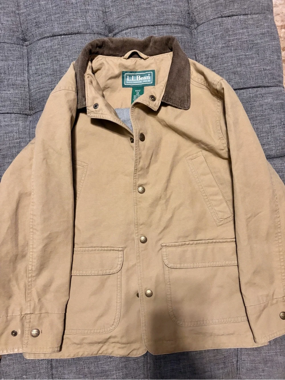 L.L. Bean Khaki Jacket with Brown Corduroy Collar